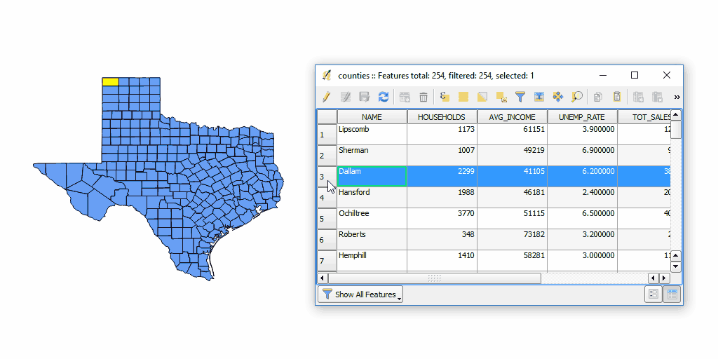 Selecting table rows to create a selection set in QGIS