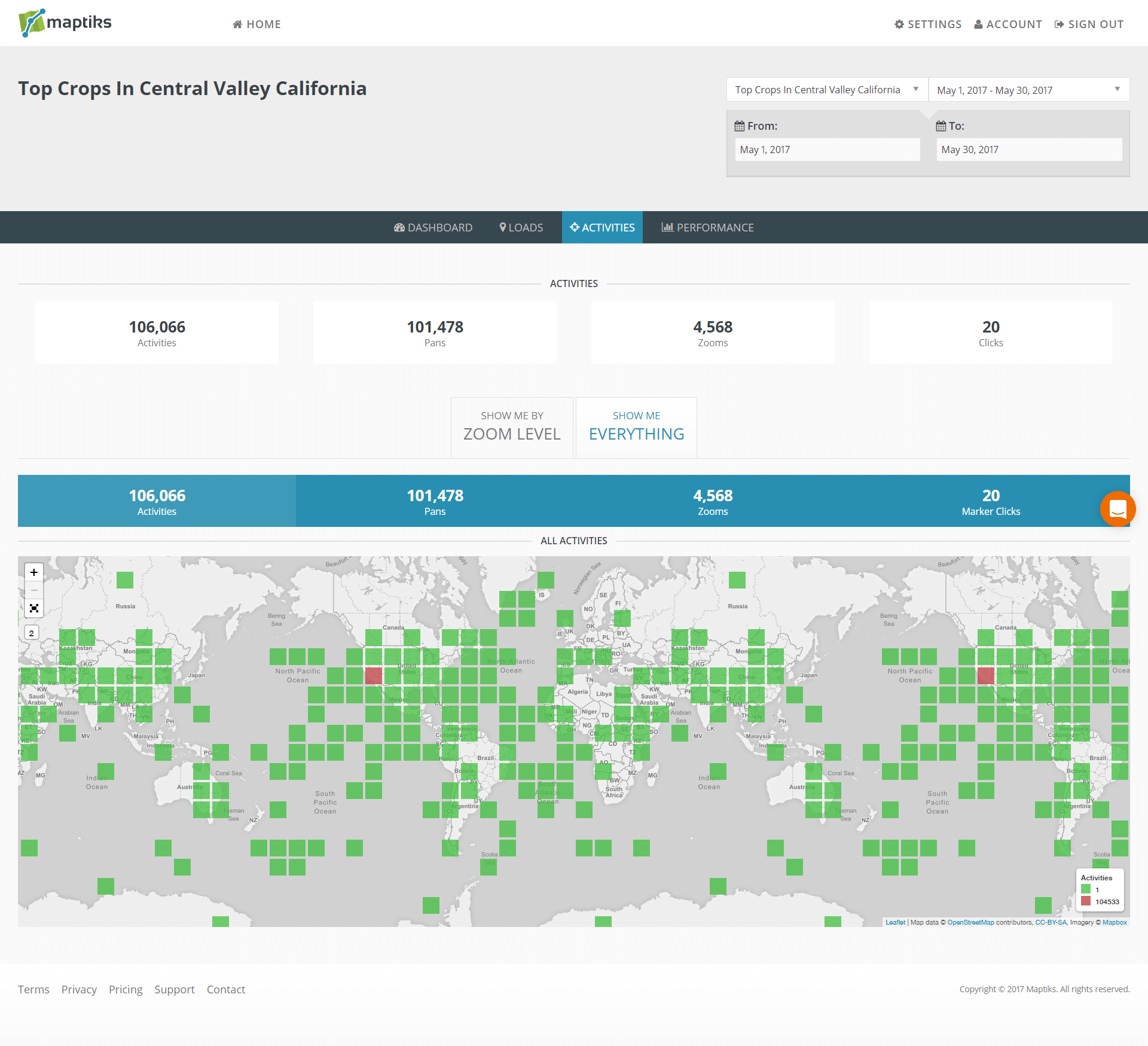 Map usage metrics in Maptiks