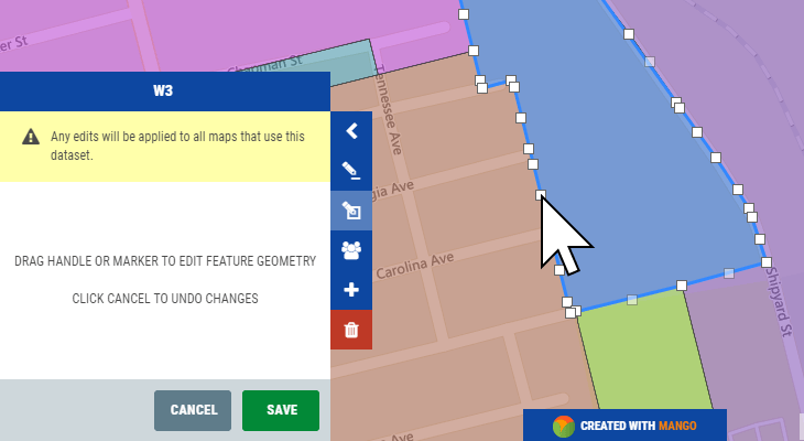 Edit geometry directly from within a web map using Mango