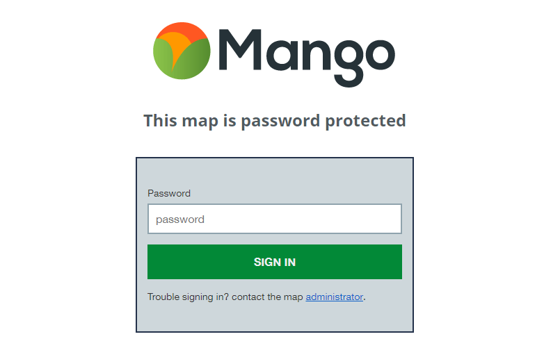 A password protected web map requires the map's unique password to view.