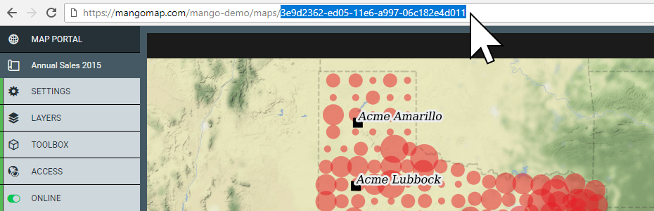 A hidden map using a 32-character UUID which has a 1 in 103 trillion chance of being guessed