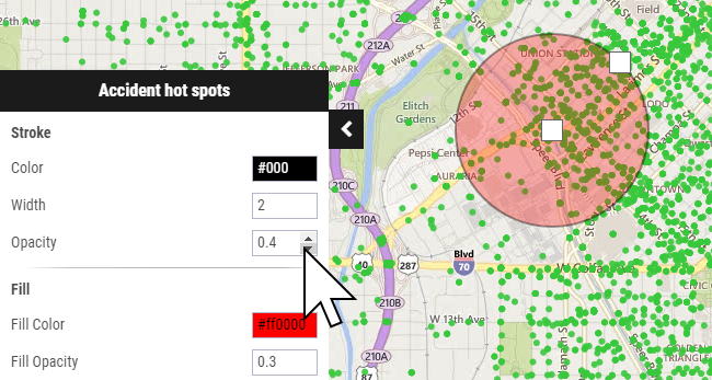 Style your web map sketches with colors, opacity and line width