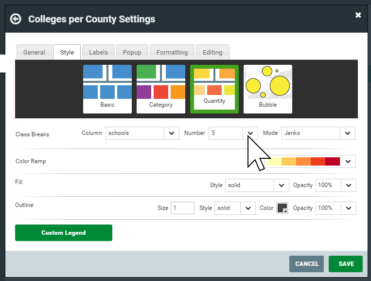 Setting the Class breaks for an online choropleth map in Mango