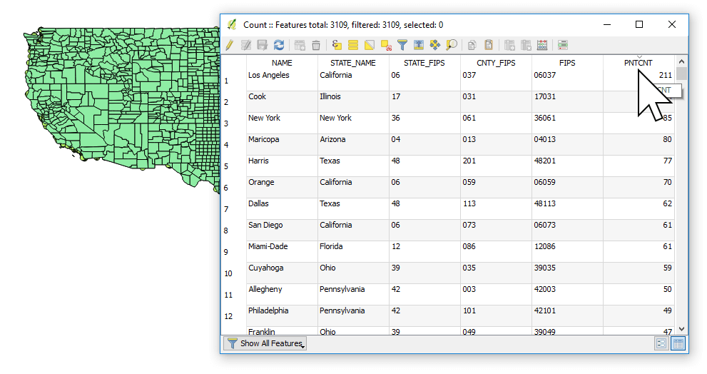 Viewing the calculated count of points in polygons