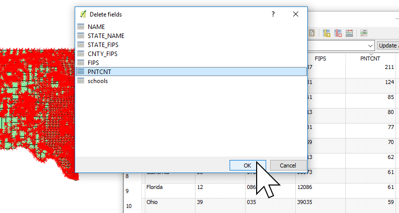 Selecting a column to delete in QGIS