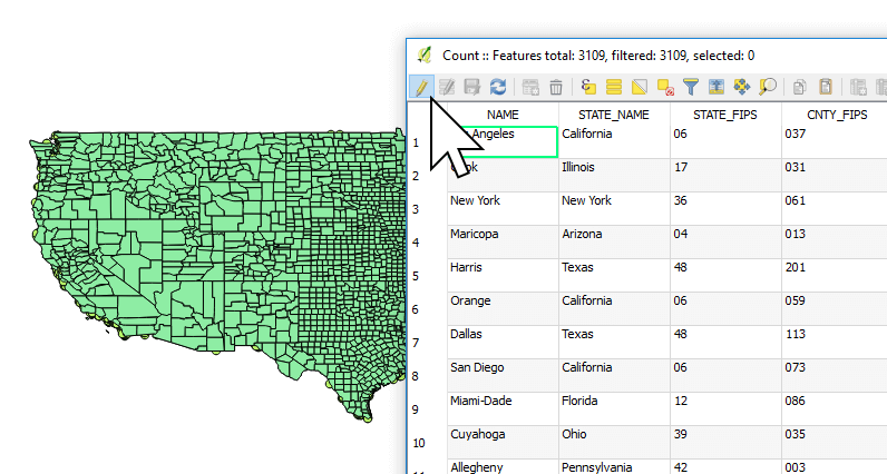 Activating layer edit mode in QGIS
