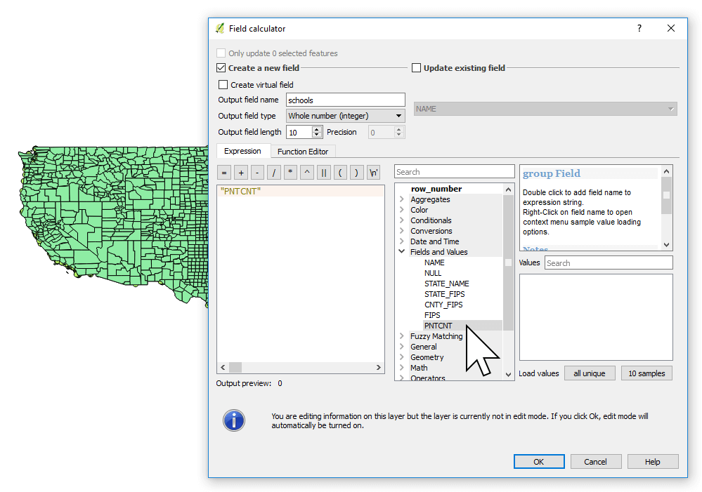 Changing the field type by creating a new field using the Field Calculator in QGIS