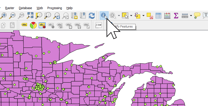 Activating the Identity features tool in QGIS