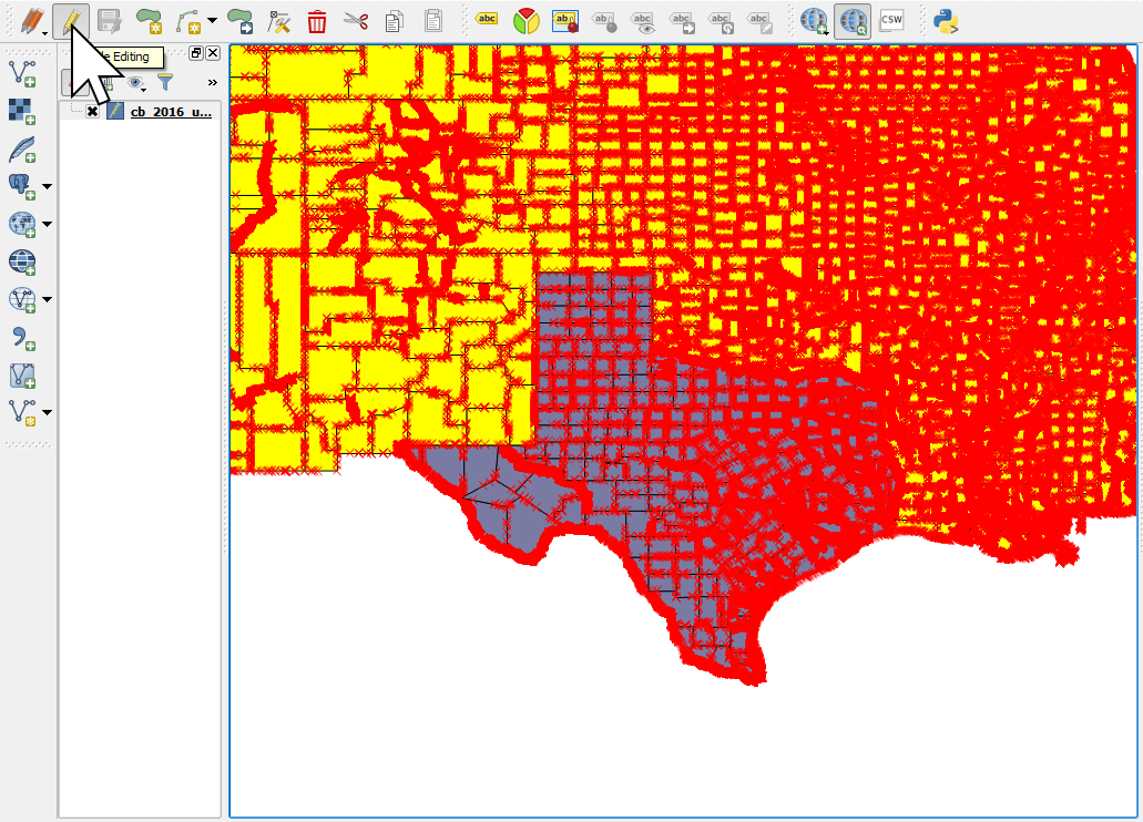 Entering layer edit mode to delete unwanted features in QGIS