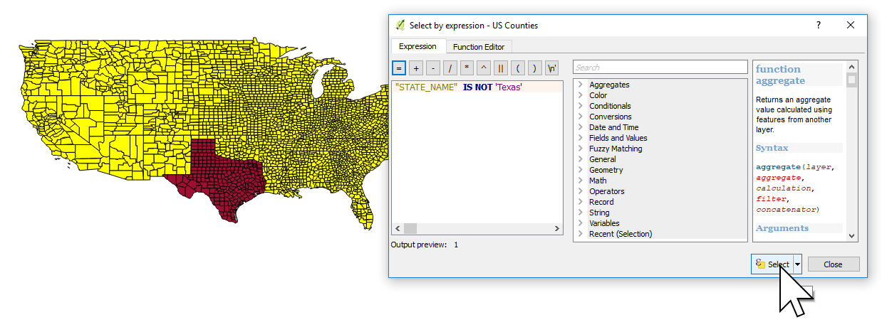 The results of our selection filter in QGIS