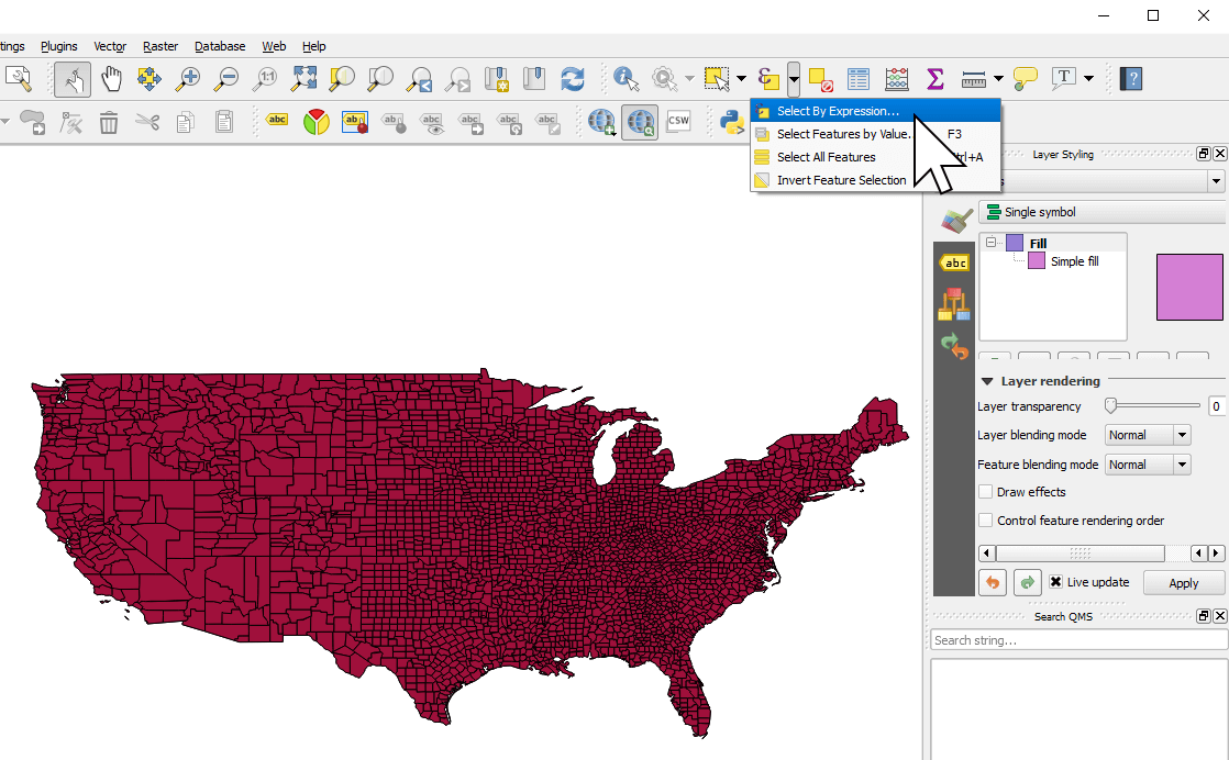 Create a selection filter in QGIS