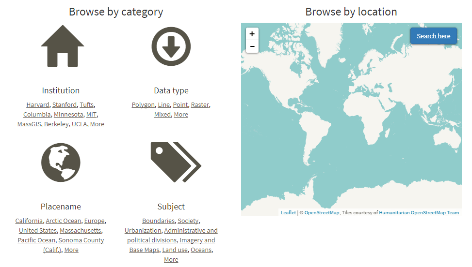 Stanford's Earthworks library is a rich resource for sourcing third party spatial data