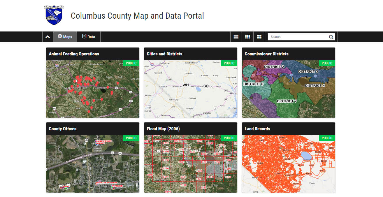 Columbus County NC map and data portal powered by Mango